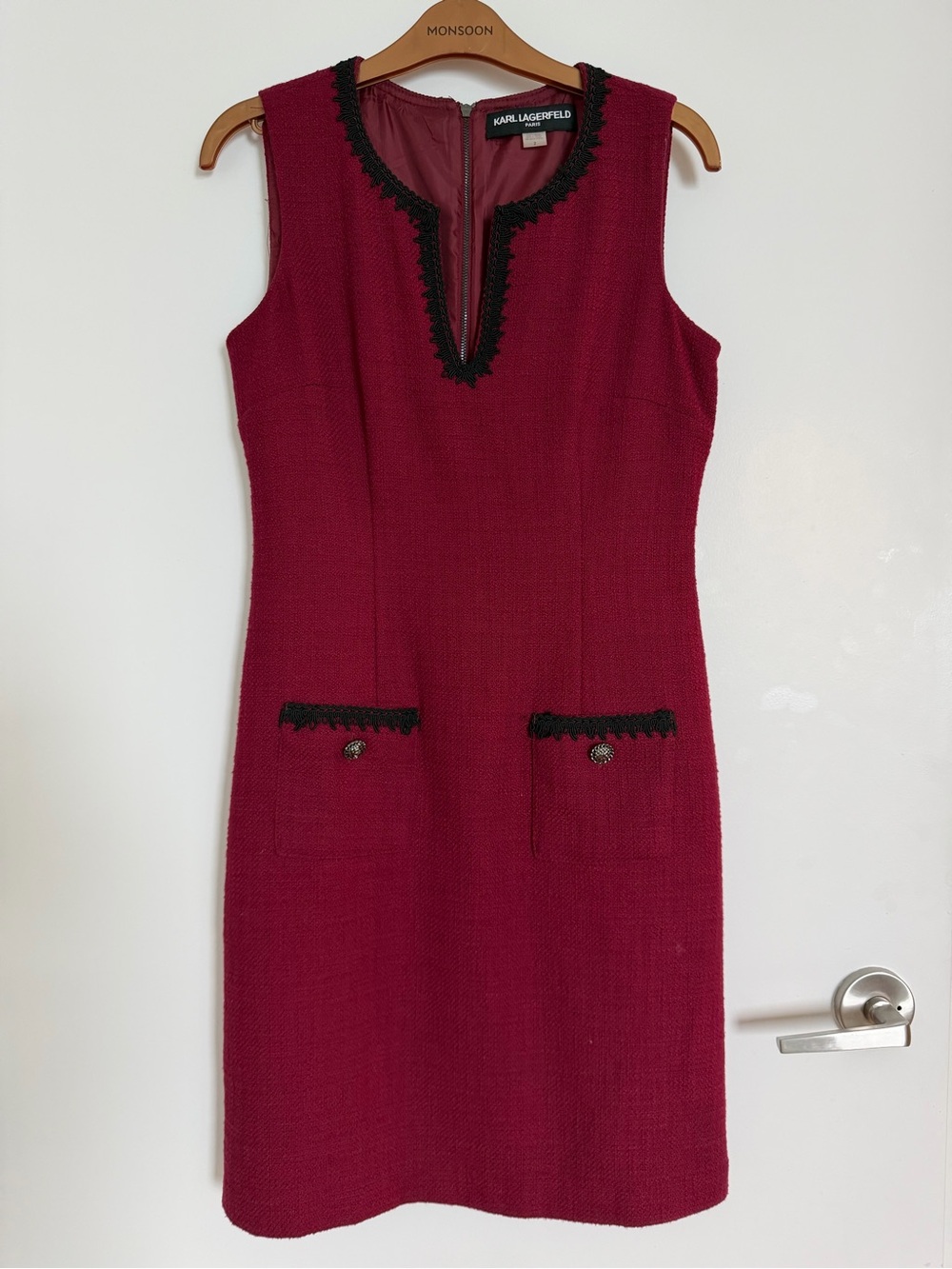 Karl Lagerfeld Wine Red Mini Dress with Black Trim